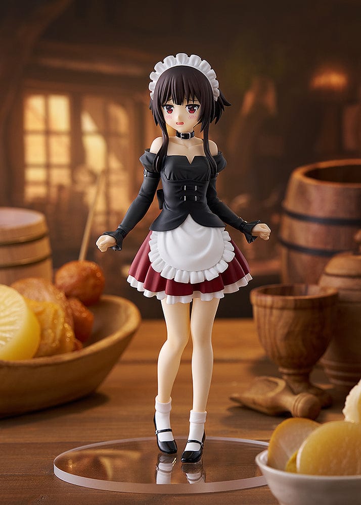 KonoSuba Pop Up Parade L Megumin figure in part-time job maid uniform, featuring black top, white apron, and red skirt.