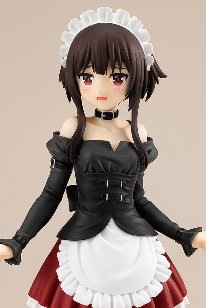 KonoSuba Pop Up Parade L Megumin figure in part-time job maid uniform, featuring black top, white apron, and red skirt.