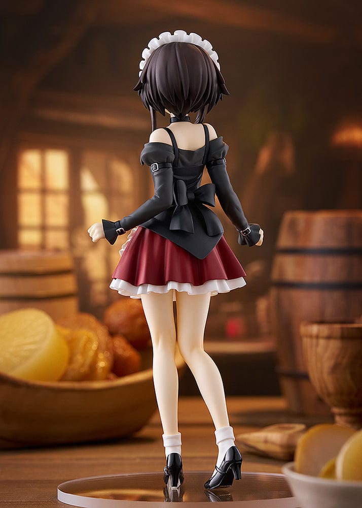 KonoSuba Pop Up Parade L Megumin figure in part-time job maid uniform, featuring black top, white apron, and red skirt.