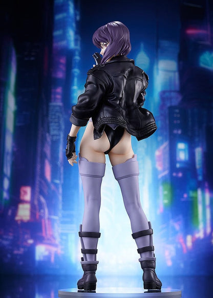 Ghost in the Shell: S.A.C. Pop Up Parade L Motoko Kusanagi figure in a dynamic pose, with purple hair, tactical gear, and a confident stance.