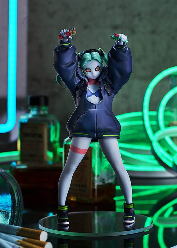 Cyberpunk: Edgerunners Pop Up Parade Rebecca figure, a collectible showcasing the fearless protagonist in dynamic sculpting and vibrant paintwork, embodying the gritty and dystopian aesthetic of the Cyberpunk universe.