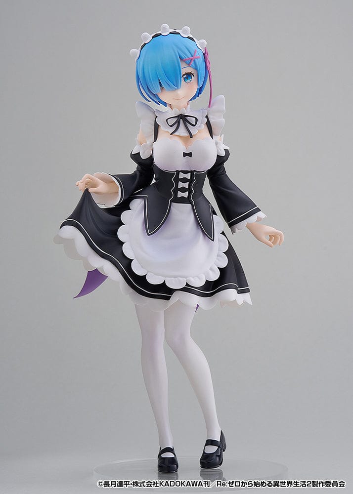 Rezero Starting Life in Another World Pop Up Parade L Rem figure in classic maid outfit, featuring blue hair and detailed sculpting, standing at approximately 9 inches tall.