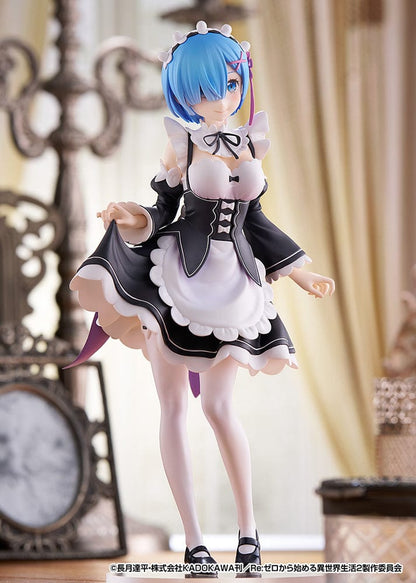 Rezero Starting Life in Another World Pop Up Parade L Rem figure in classic maid outfit, featuring blue hair and detailed sculpting, standing at approximately 9 inches tall.