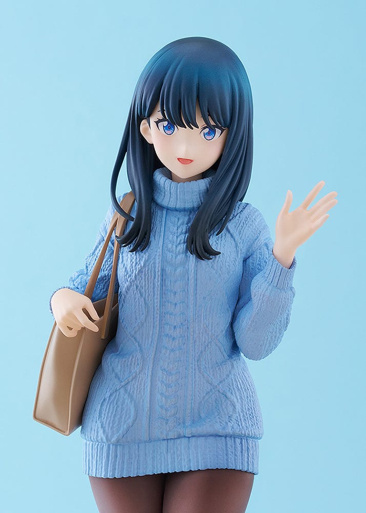 Gridman Universe POP UP PARADE L Rikka Takarada (Date Style Ver.) Figure, wearing a blue sweater dress with brown tights and holding a tan bag.