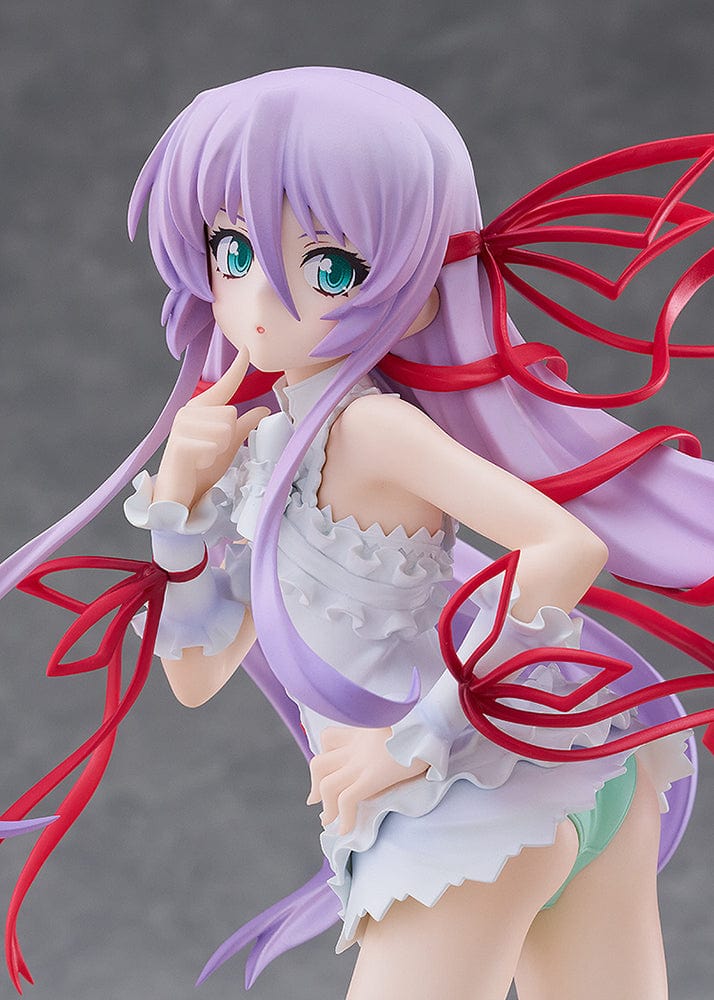 Demonbane Pop Up Parade SP Al Azif figure with lavender hair, red ribbons, and white outfit in a playful pose.