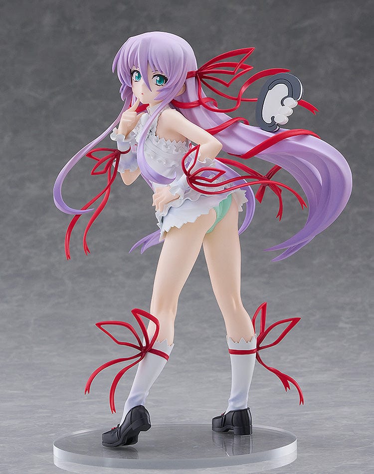 Demonbane Pop Up Parade SP Al Azif figure with lavender hair, red ribbons, and white outfit in a playful pose.