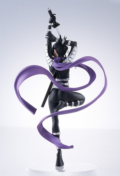 One-Punch Man Pop Up Parade Speed-o'-Sound Sonic Figure featuring Sonic in a dynamic, battle-ready pose with a black bodysuit and purple scarf, showcasing intricate details and vibrant colors.