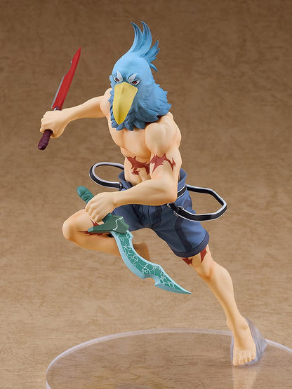 Shangri-La Frontier Pop Up Parade Sunraku figure in dynamic pose with bird-head mask and dual weapons.