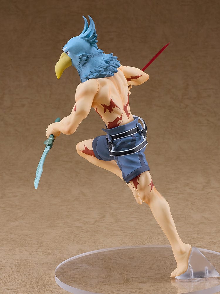 Shangri-La Frontier Pop Up Parade Sunraku figure in dynamic pose with bird-head mask and dual weapons.