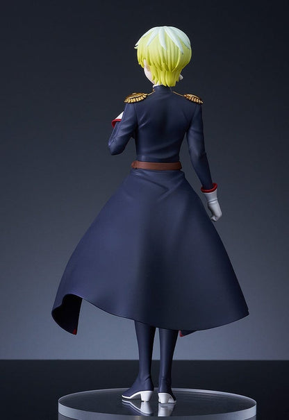 The figure features Tenka Izumo from 'Chained Soldier,' standing confidently in a military-style uniform with gold accents and a long, flowing navy cape.