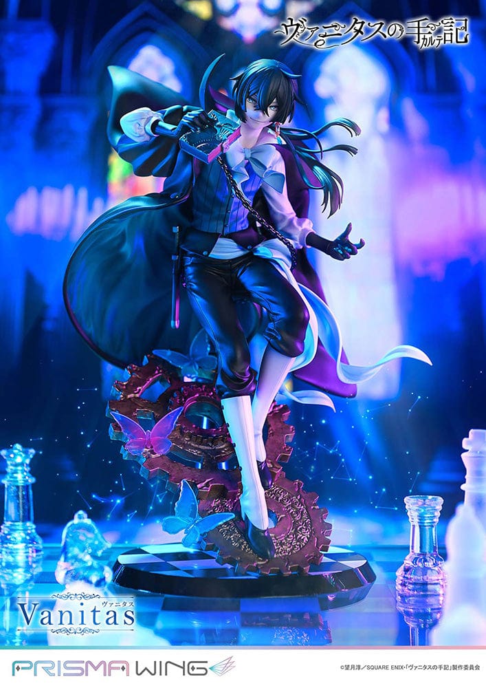 The Case Study of Vanitas Prisma Wing Vanitas 1/7 Scale Figure featuring exquisite detailing, dynamic base with golden gears and vibrant butterflies, showcasing the character's elegance and charm.