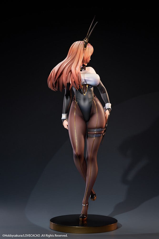 LOVECACAO Illustration Psycho Bunny 1/7 Scale Figure featuring a character in a black bunny suit with gold accents, holding a knife, and standing in a dynamic pose.