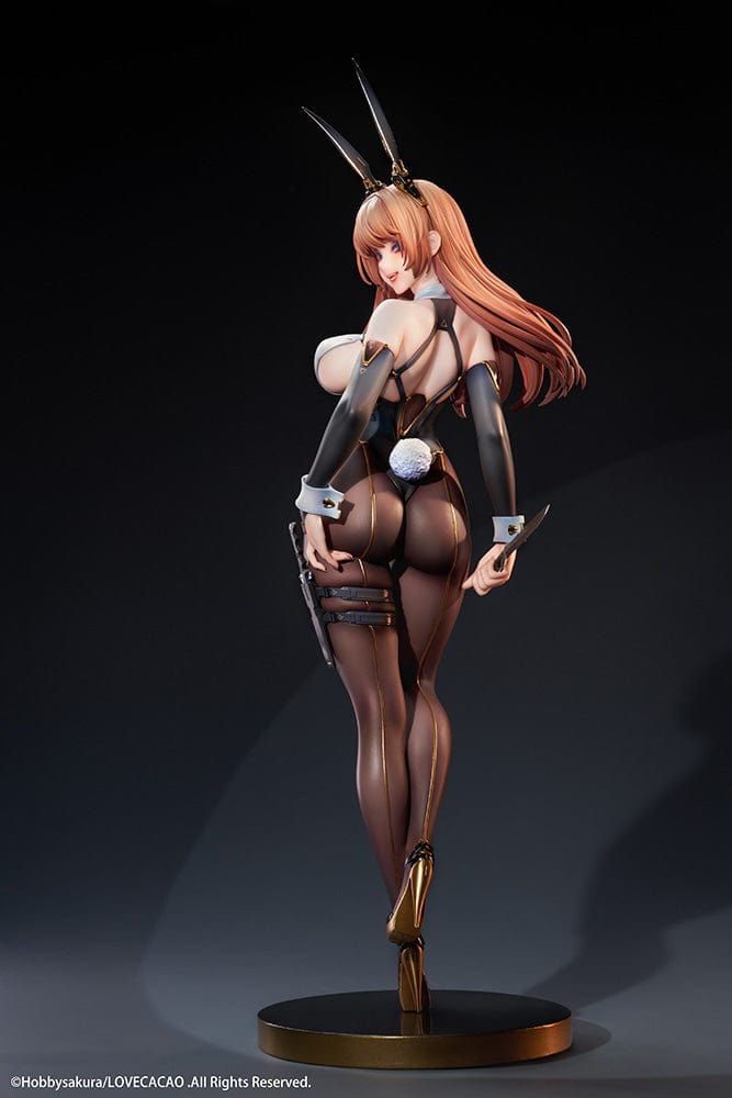 LOVECACAO Illustration Psycho Bunny 1/7 Scale Figure featuring a character in a black bunny suit with gold accents, holding a knife, and standing in a dynamic pose.