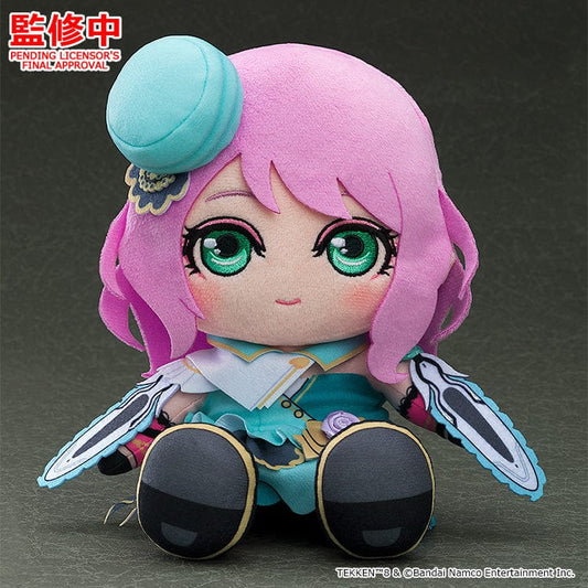 TEKKEN 8 Plushie Alisa Bosconovitch featuring pink hair, green eyes, and a detailed teal outfit with embroidered accents, set against a dark background.