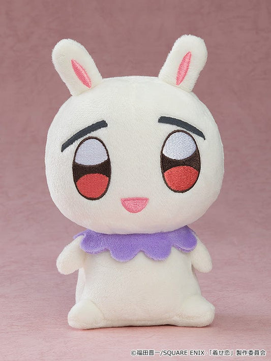 Cute and cuddly "My Dress-Up Darling" Flower Pet plush toy with soft white fur, rosy cheeks, and a playful purple collar, ideal for gifting or adding to a collection of anime memorabilia.