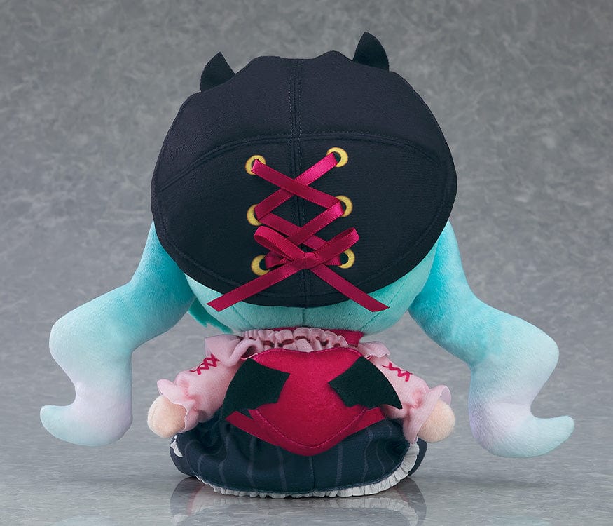 Plushie Hatsune Miku Date Outfit Ver. featuring Miku with aqua twin-tails, black hat with horns, and a cute pink and black outfit.