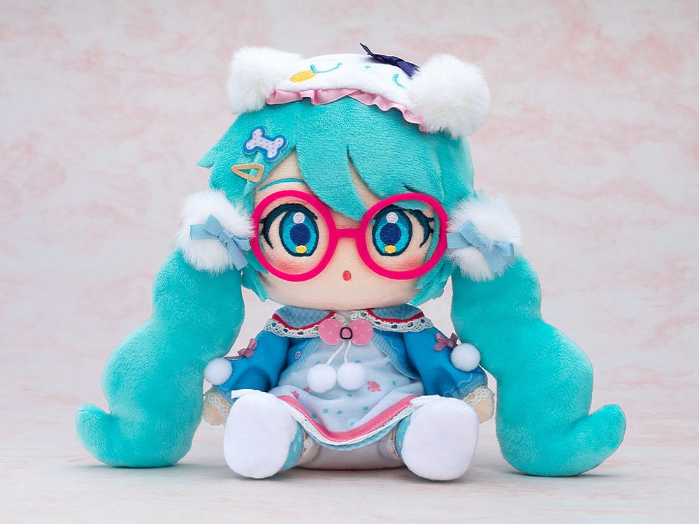 Vocaloid Hatsune Miku (Loungewear Outfit Ver.) Plushie with pink glasses, turquoise twin-tails, and cozy loungewear outfit.