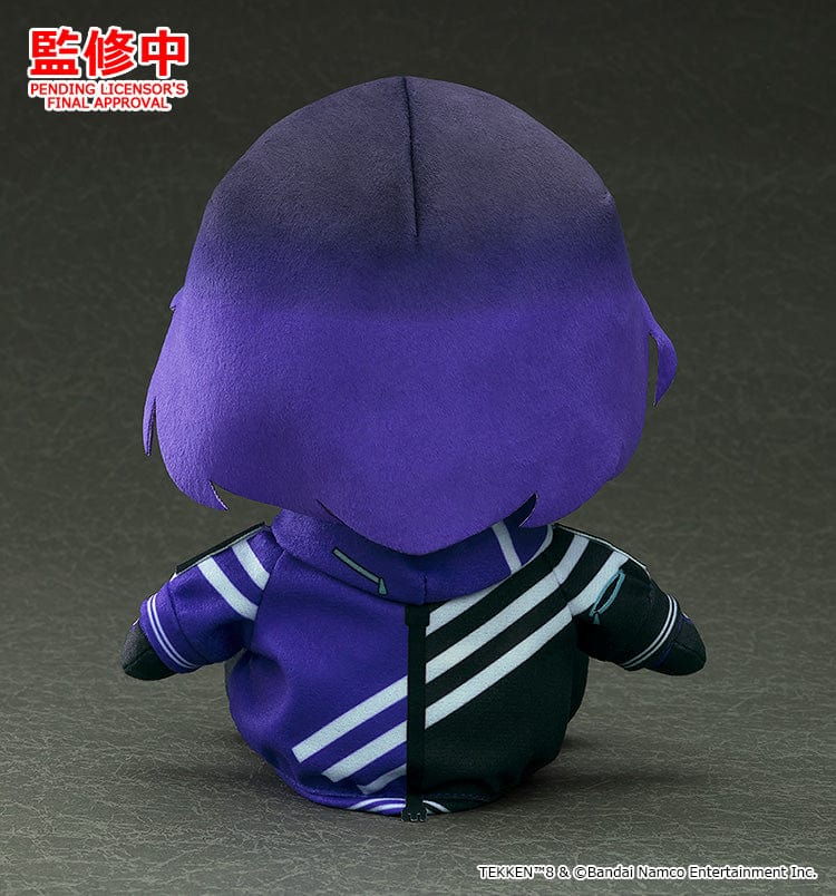 TEKKEN 8 Plushie Reina featuring purple hair, expressive embroidered eyes, and a detailed purple and black outfit, set against a dark background.