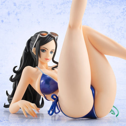 One Piece Portrait of Pirates Nico Robin Ver.BB_02 20th Anniversary Limited Edition figure in reclining beach pose wearing a blue bikini.