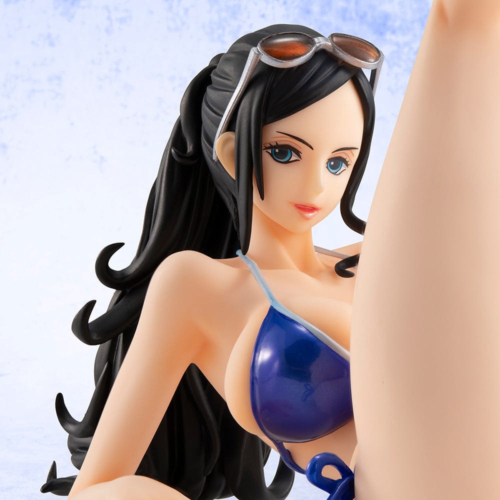 One Piece Portrait of Pirates Nico Robin Ver.BB_02 20th Anniversary Limited Edition figure in reclining beach pose wearing a blue bikini.