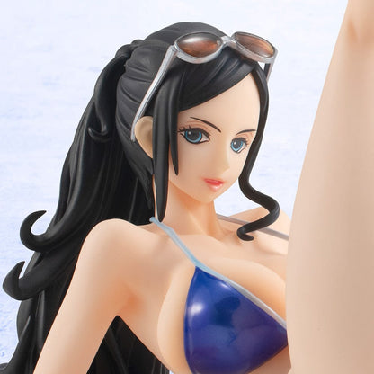 One Piece Portrait of Pirates Nico Robin Ver.BB_02 20th Anniversary Limited Edition figure in reclining beach pose wearing a blue bikini.