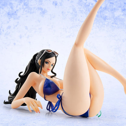 One Piece Portrait of Pirates Nico Robin Ver.BB_02 20th Anniversary Limited Edition figure in reclining beach pose wearing a blue bikini.