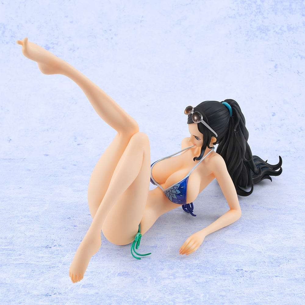 One Piece Portrait of Pirates Nico Robin Ver.BB_02 20th Anniversary Limited Edition figure in reclining beach pose wearing a blue bikini.