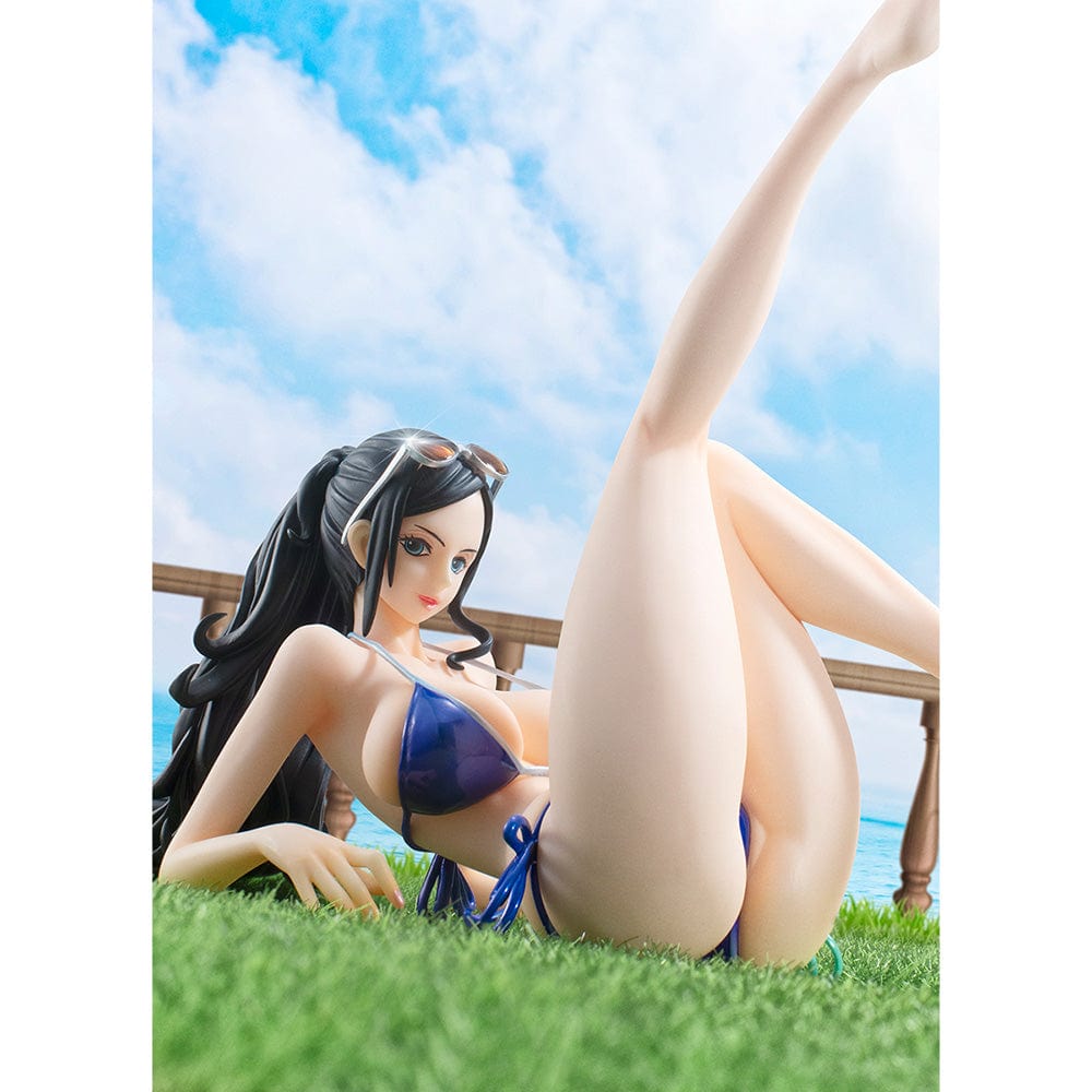 One Piece Portrait of Pirates Nico Robin Ver.BB_02 20th Anniversary Limited Edition figure in reclining beach pose wearing a blue bikini.