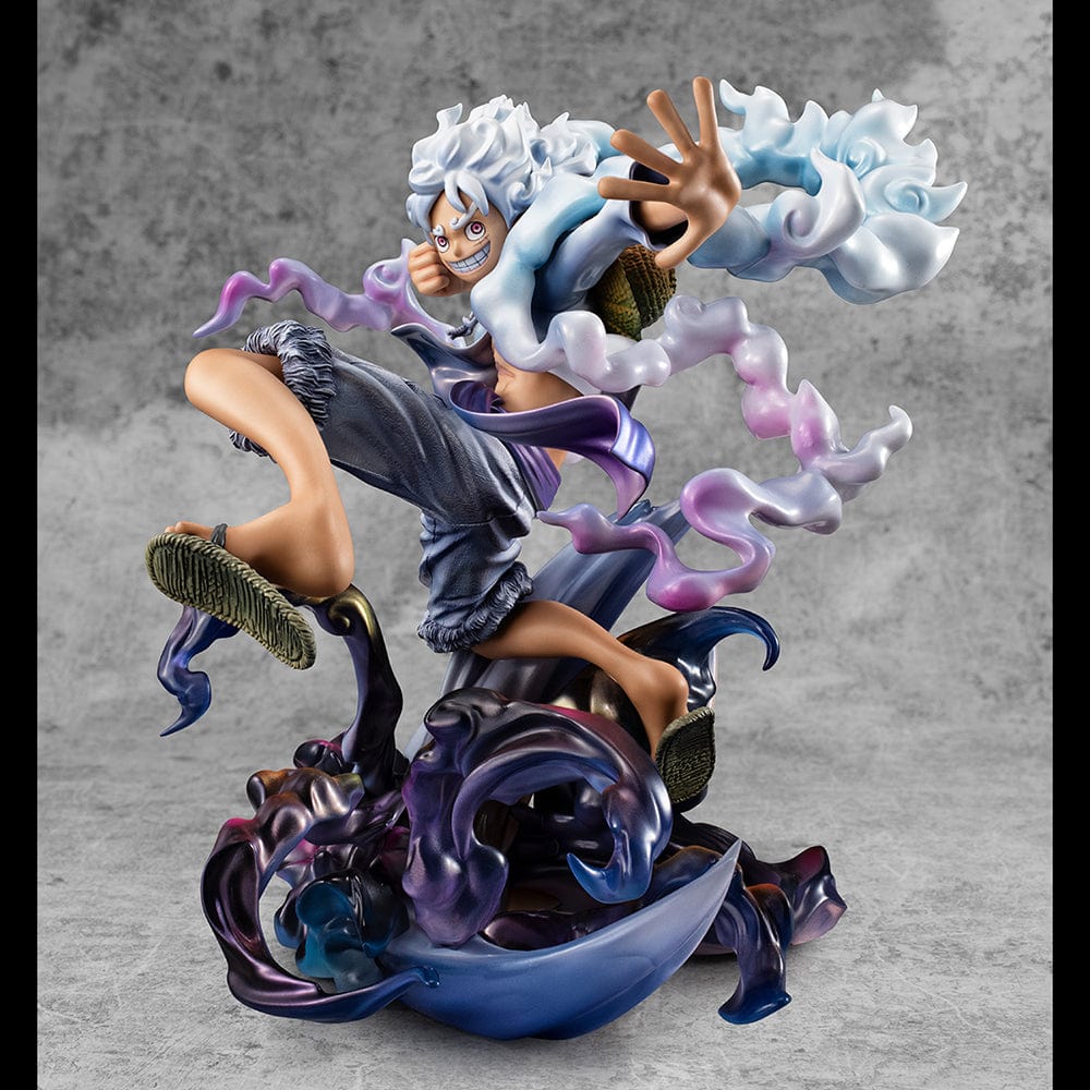 Portrait Of Pirates ONE PIECE WA-MAXIMUM Monkey D. Luffy Gear Five Figure - Highly detailed collectible depicting Monkey D. Luffy in his Gear Five form from the One Piece anime series.