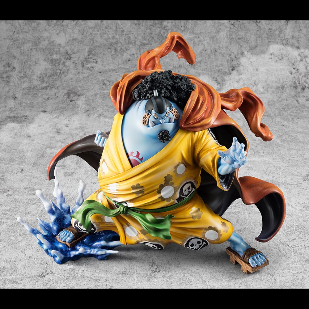 One Piece Portrait of Pirates SA-Maximum Jinbe (Knight of the Sea Ver.) Limited Edition figure in dynamic action pose wearing yellow kimono, using Fish-Man Karate.