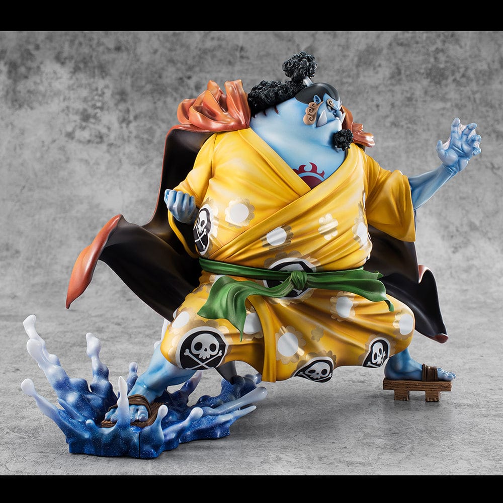 One Piece Portrait of Pirates SA-Maximum Jinbe (Knight of the Sea Ver.) Limited Edition figure in dynamic action pose wearing yellow kimono, using Fish-Man Karate.