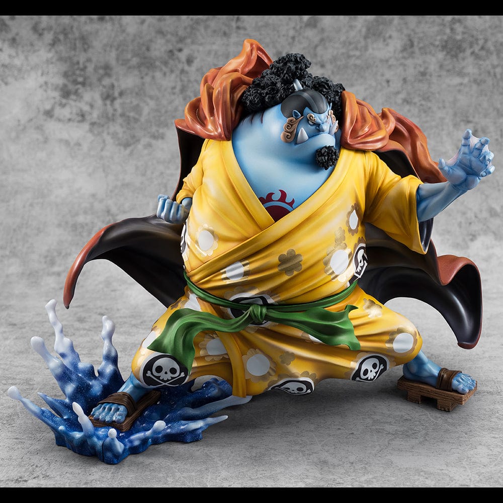 One Piece Portrait of Pirates SA-Maximum Jinbe (Knight of the Sea Ver.) Limited Edition figure in dynamic action pose wearing yellow kimono, using Fish-Man Karate.