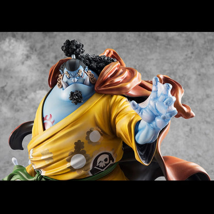 One Piece Portrait of Pirates SA-Maximum Jinbe (Knight of the Sea Ver.) Limited Edition figure in dynamic action pose wearing yellow kimono, using Fish-Man Karate.