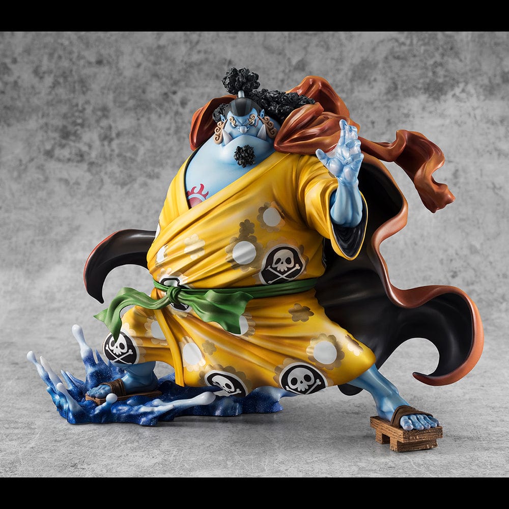 One Piece Portrait of Pirates SA-Maximum Jinbe (Knight of the Sea Ver.) Limited Edition figure in dynamic action pose wearing yellow kimono, using Fish-Man Karate.