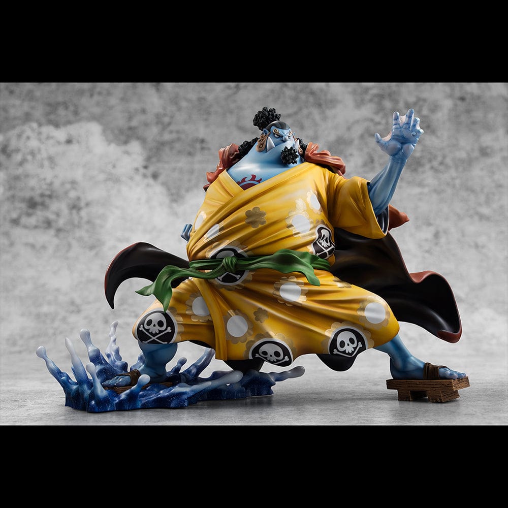 One Piece Portrait of Pirates SA-Maximum Jinbe (Knight of the Sea Ver.) Limited Edition figure in dynamic action pose wearing yellow kimono, using Fish-Man Karate.