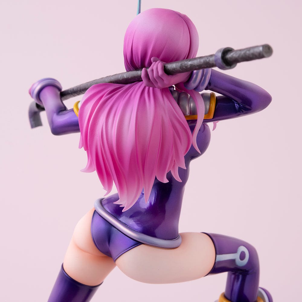 One Piece Portrait of Pirates Evolutionary History Jewelry Bonney figure, featuring Bonney in a dynamic pose with a purple outfit and pink hair, holding a firearm, on a themed base.