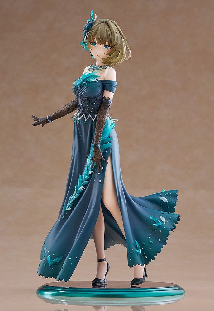 The Idolmaster Cinderella Girls DreamTech Kaede Takagaki (Pretty Liar) 1/7 Scale Figure showcasing her elegant teal gown and graceful pose.