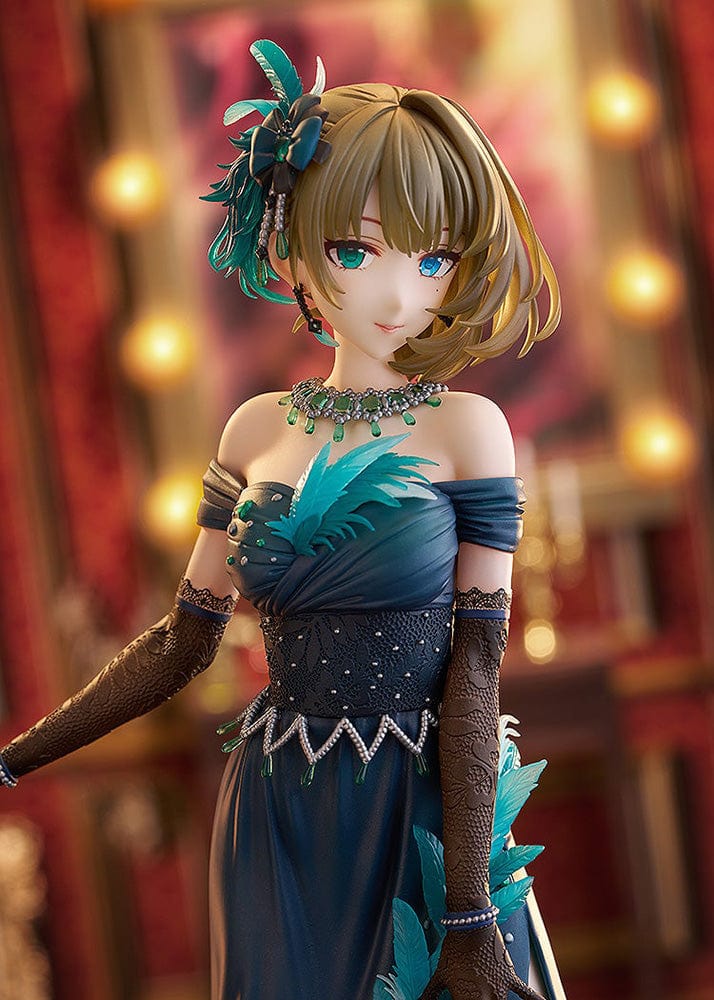 The Idolmaster Cinderella Girls DreamTech Kaede Takagaki (Pretty Liar) 1/7 Scale Figure showcasing her elegant teal gown and graceful pose.