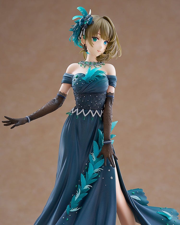 The Idolmaster Cinderella Girls DreamTech Kaede Takagaki (Pretty Liar) 1/7 Scale Figure showcasing her elegant teal gown and graceful pose.