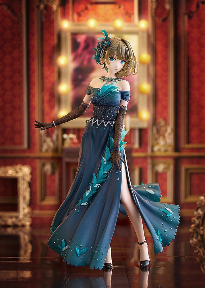 The Idolmaster Cinderella Girls DreamTech Kaede Takagaki (Pretty Liar) 1/7 Scale Figure showcasing her elegant teal gown and graceful pose.