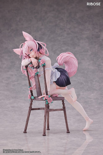 DeadPrince Illustration Rabbit Flova 1/7 Scale Figure with pink hair, rabbit ears, and floral-accented chair in a graceful pose