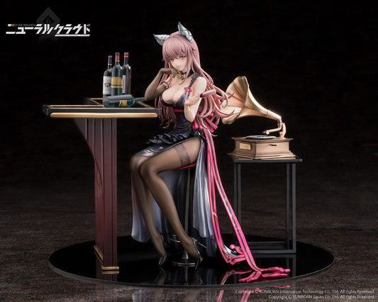 Girls' Frontline: Neural Cloud Persicaria (Besotted Evernight Ver.) 1/7 Scale Figure - Persicaria sits elegantly at a table with wine and a gramophone, dressed in a detailed ensemble, perfect for collectors of story-rich and beautifully crafted anime figures.