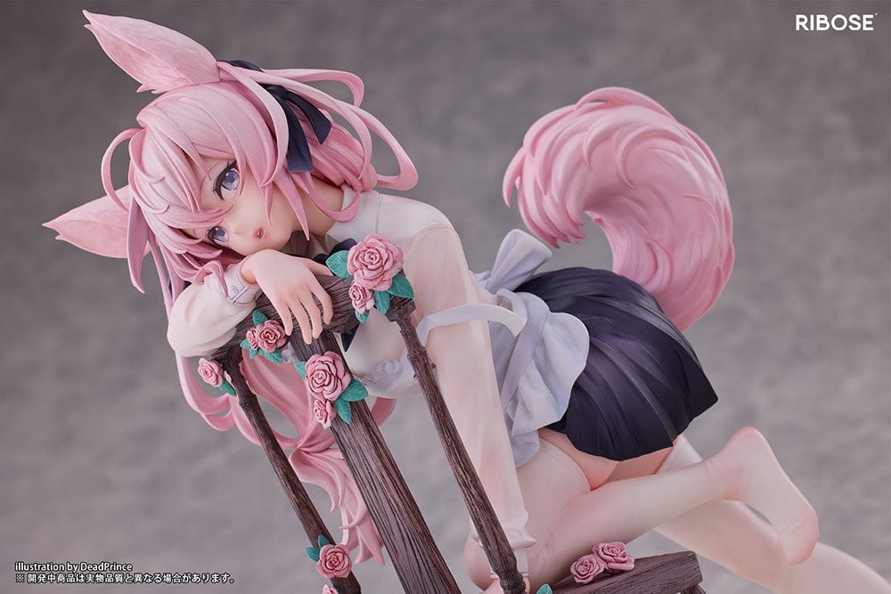 DeadPrince Illustration Rabbit Flova 1/7 Scale Figure with pink hair, rabbit ears, and floral-accented chair in a graceful pose