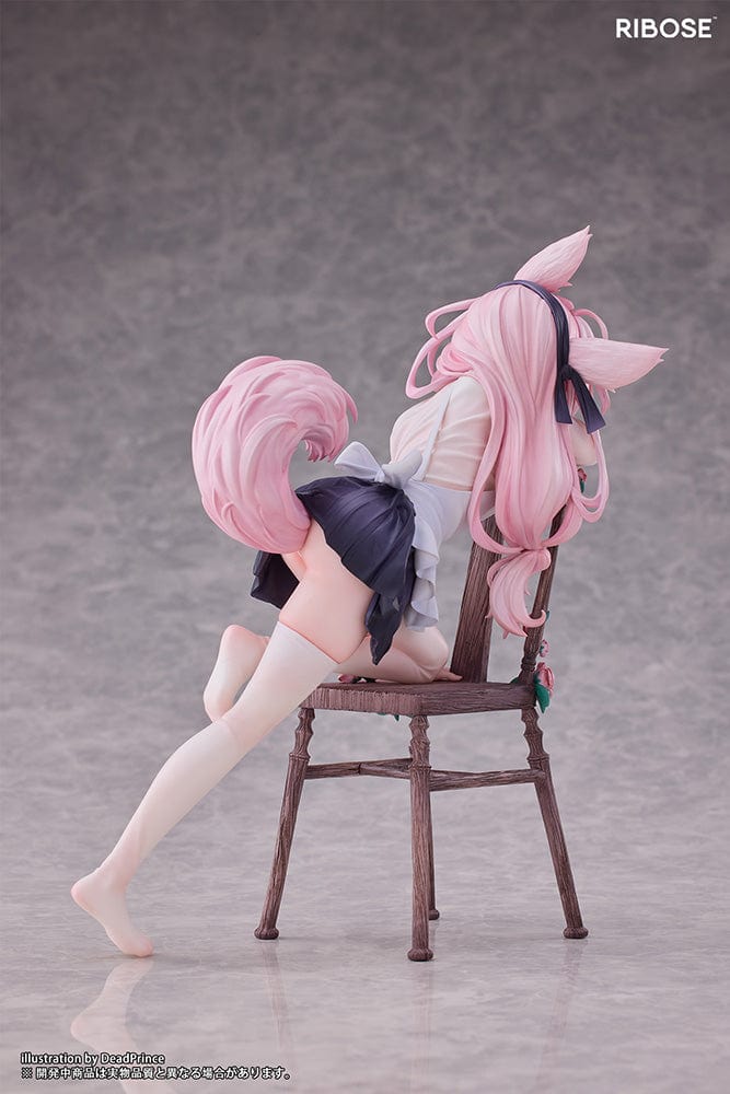 DeadPrince Illustration Rabbit Flova 1/7 Scale Figure with pink hair, rabbit ears, and floral-accented chair in a graceful pose