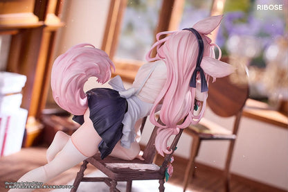 DeadPrince Illustration Rabbit Flova 1/7 Scale Figure with pink hair, rabbit ears, and floral-accented chair in a graceful pose