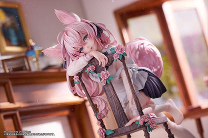 DeadPrince Illustration Rabbit Flova 1/7 Scale Figure with pink hair, rabbit ears, and floral-accented chair in a graceful pose