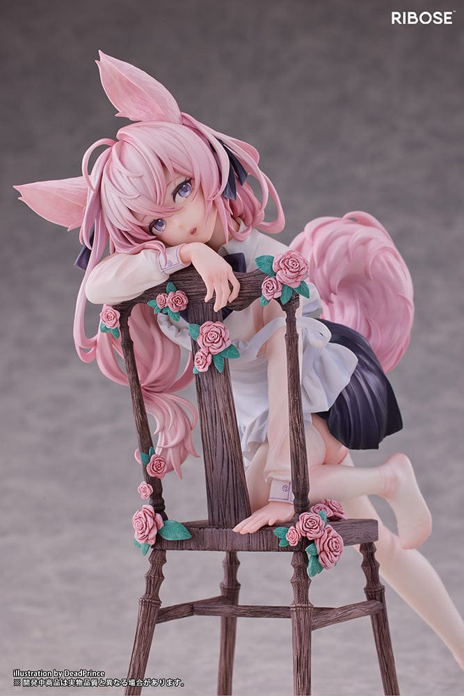 DeadPrince Illustration Rabbit Flova 1/7 Scale Figure with pink hair, rabbit ears, and floral-accented chair in a graceful pose