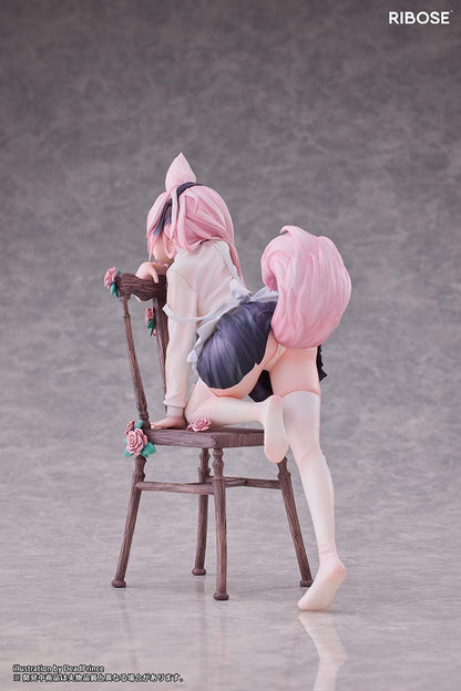 DeadPrince Illustration Rabbit Flova 1/7 Scale Figure with pink hair, rabbit ears, and floral-accented chair in a graceful pose