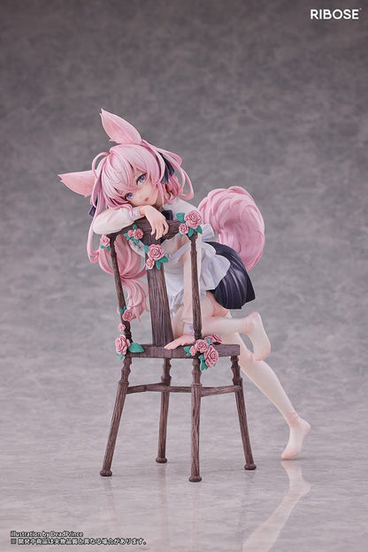 DeadPrince Illustration Rabbit Flova 1/7 Scale Figure with pink hair, rabbit ears, and floral-accented chair in a graceful pose