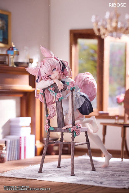 DeadPrince Illustration Rabbit Flova 1/7 Scale Figure with pink hair, rabbit ears, and floral-accented chair in a graceful pose